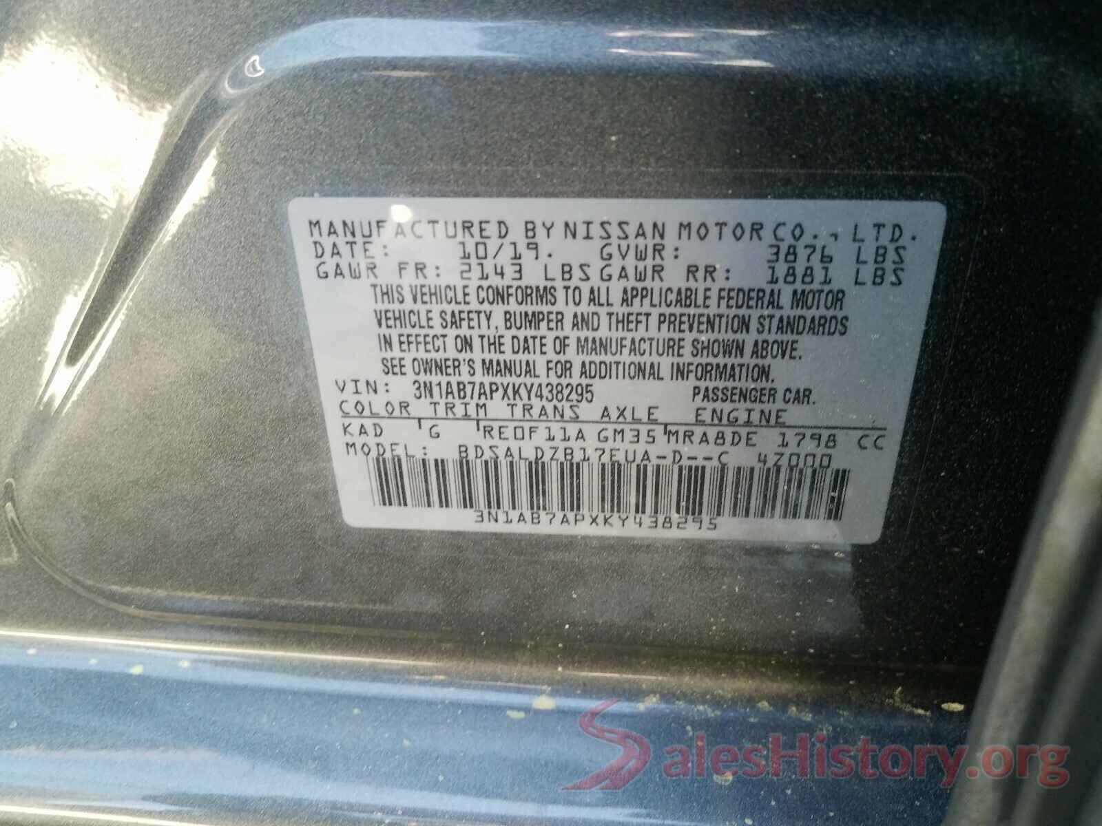 3N1AB7APXKY438295 2019 NISSAN SENTRA