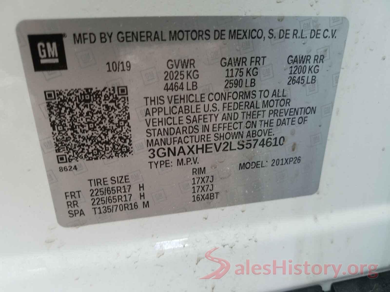 3GNAXHEV2LS574610 2020 CHEVROLET EQUINOX