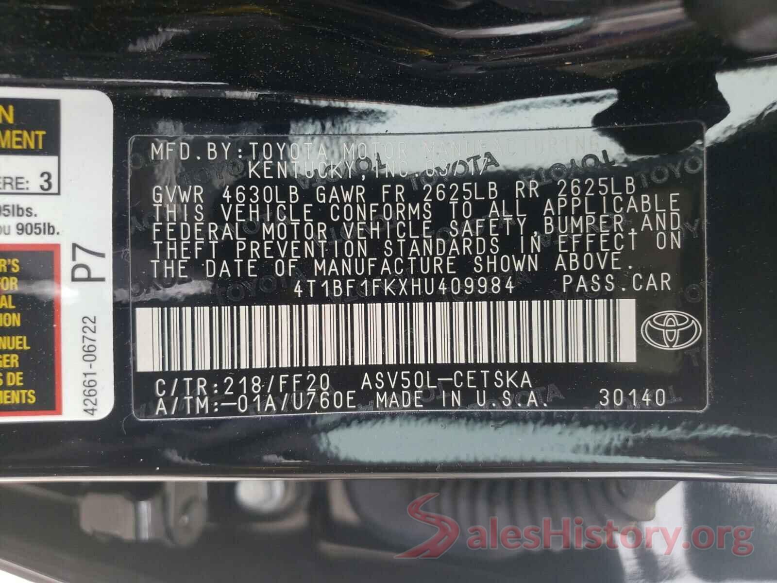 4T1BF1FKXHU409984 2017 TOYOTA CAMRY