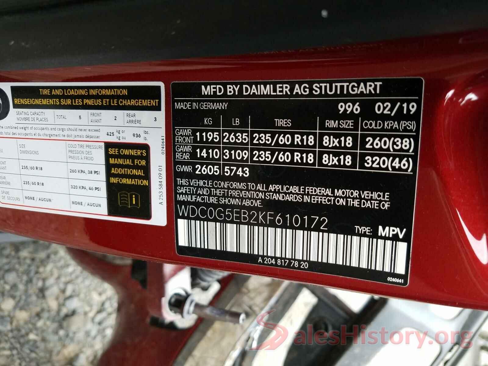 WDC0G5EB2KF610172 2019 MERCEDES-BENZ G CLASS