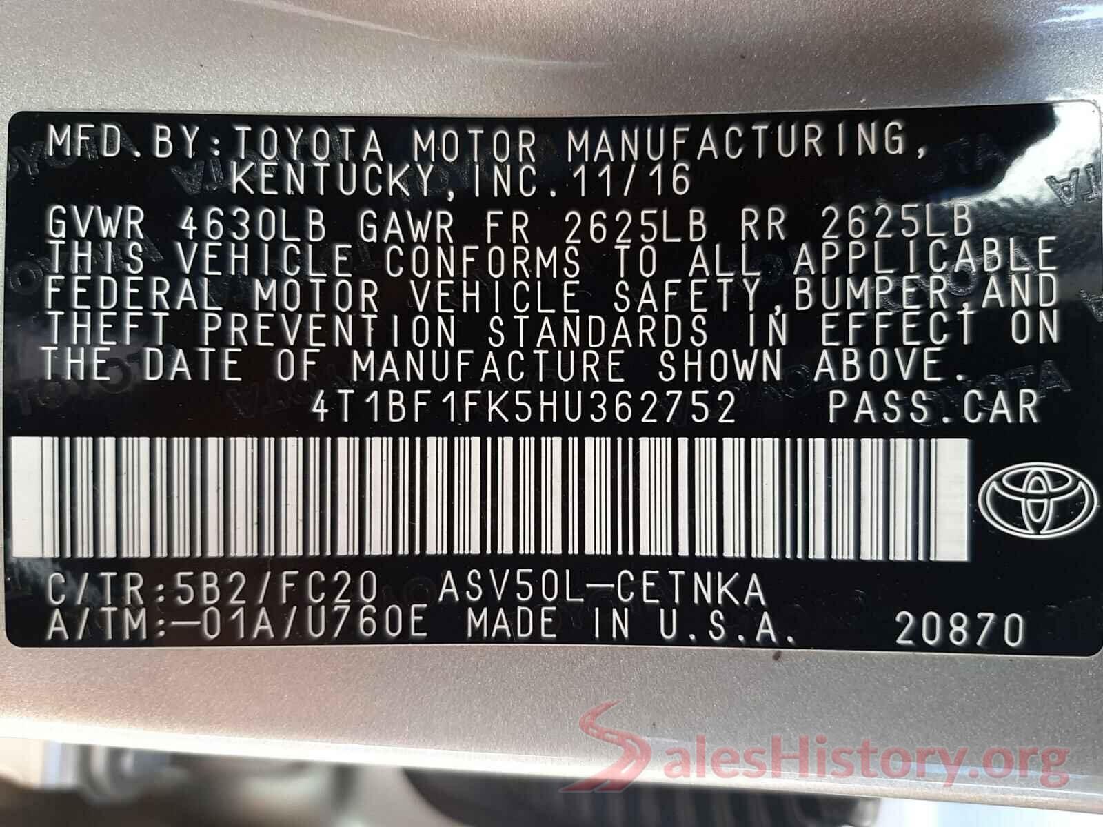 4T1BF1FK5HU362752 2017 TOYOTA CAMRY