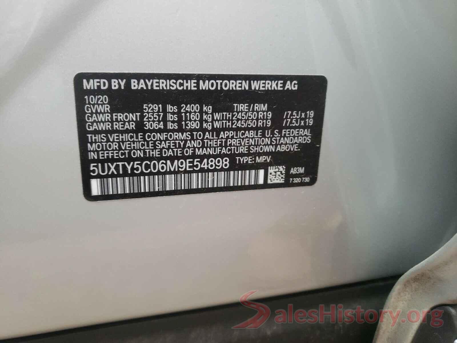 5UXTY5C06M9E54898 2021 BMW X3