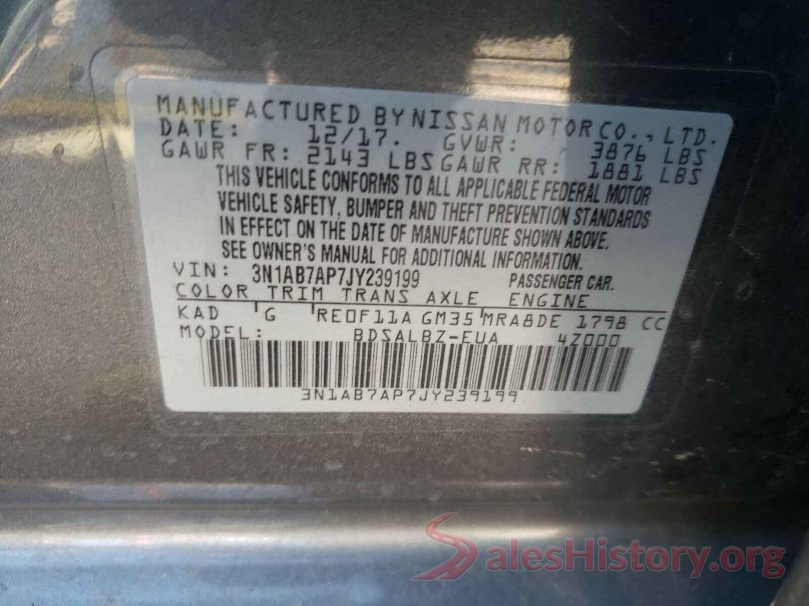 3N1AB7AP7JY239199 2018 NISSAN SENTRA