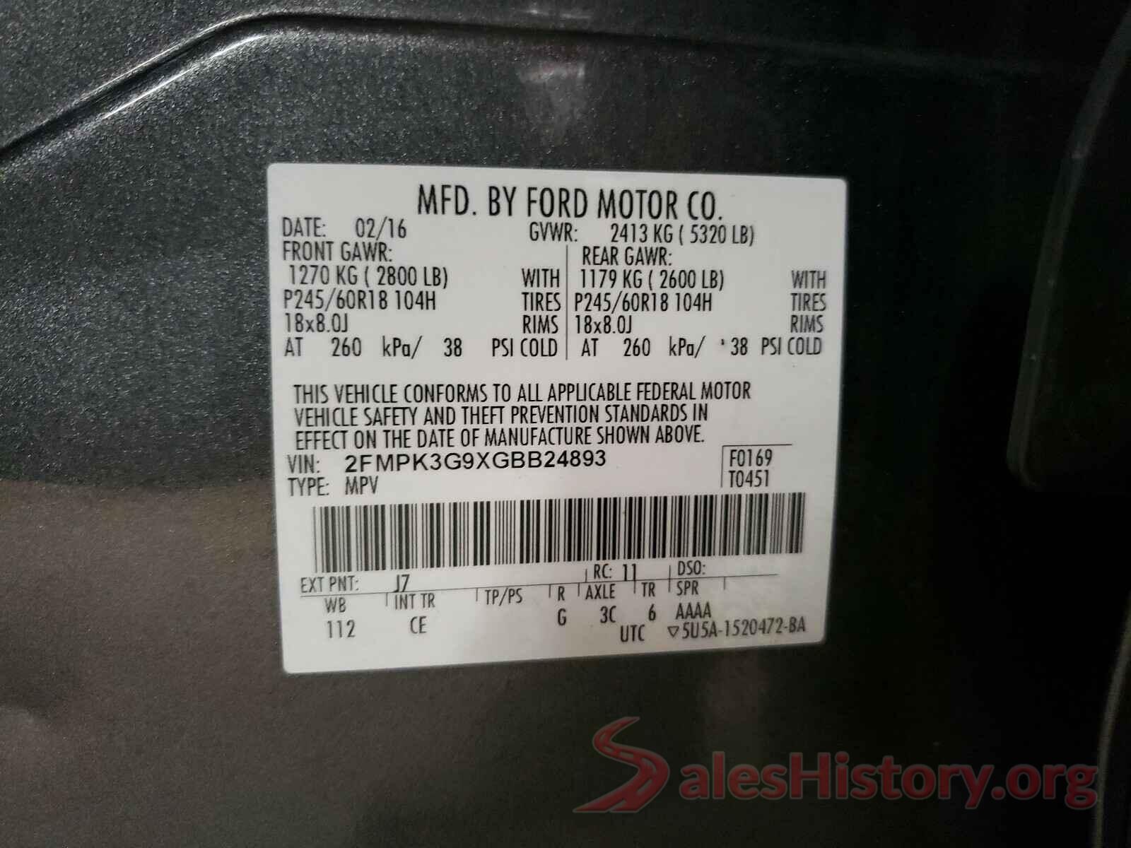 2FMPK3G9XGBB24893 2016 FORD EDGE