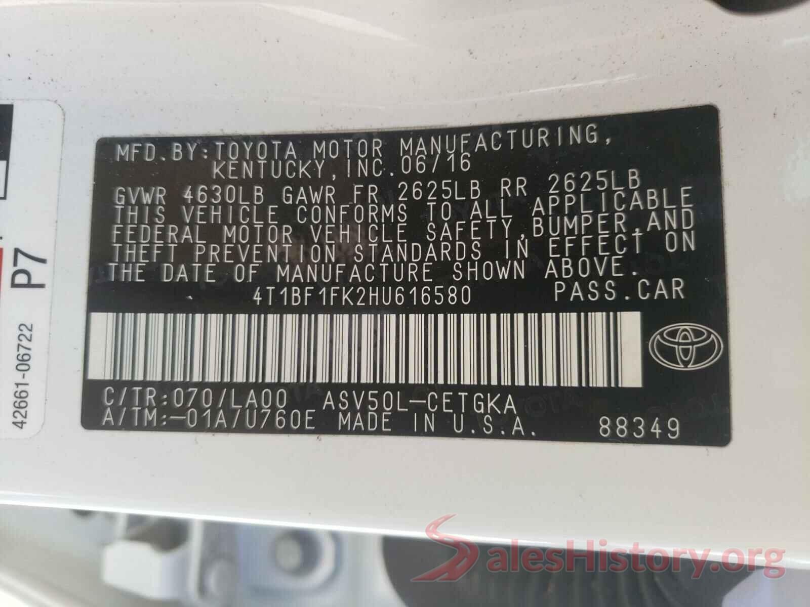 4T1BF1FK2HU616580 2017 TOYOTA CAMRY