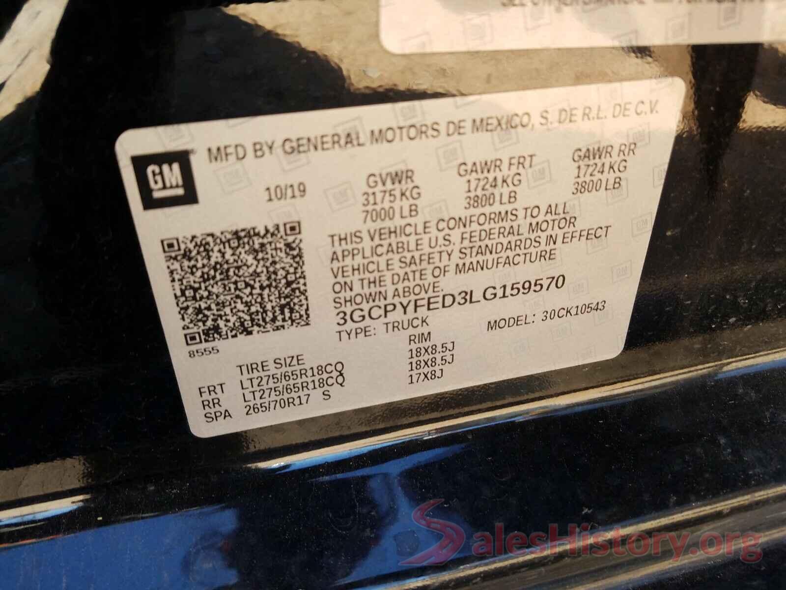 3GCPYFED3LG159570 2020 CHEVROLET SILVERADO