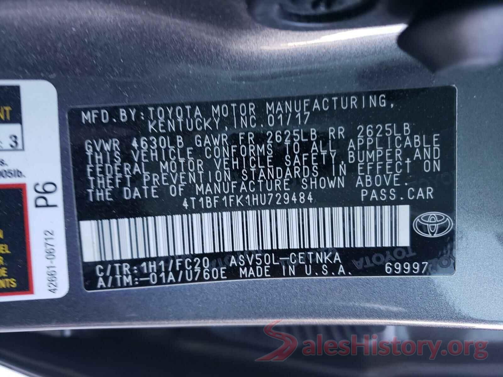 4T1BF1FK1HU729484 2017 TOYOTA CAMRY