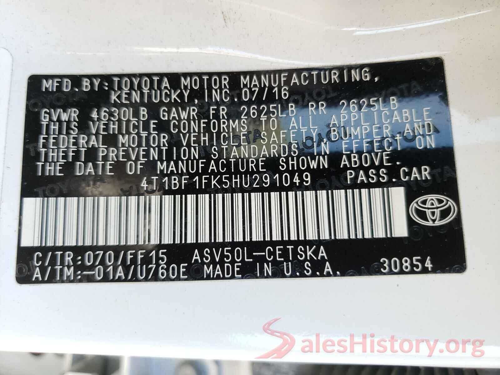 4T1BF1FK5HU291049 2017 TOYOTA CAMRY