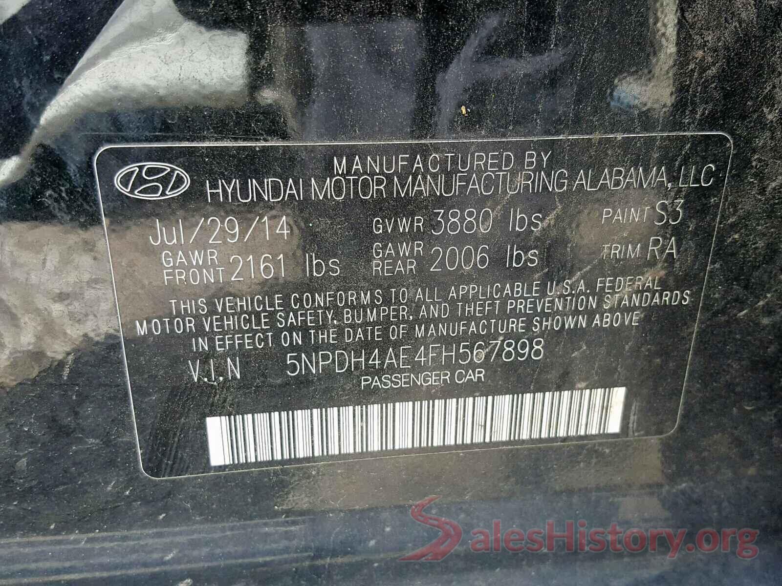 5NPDH4AE4FH567898 2015 HYUNDAI ELANTRA