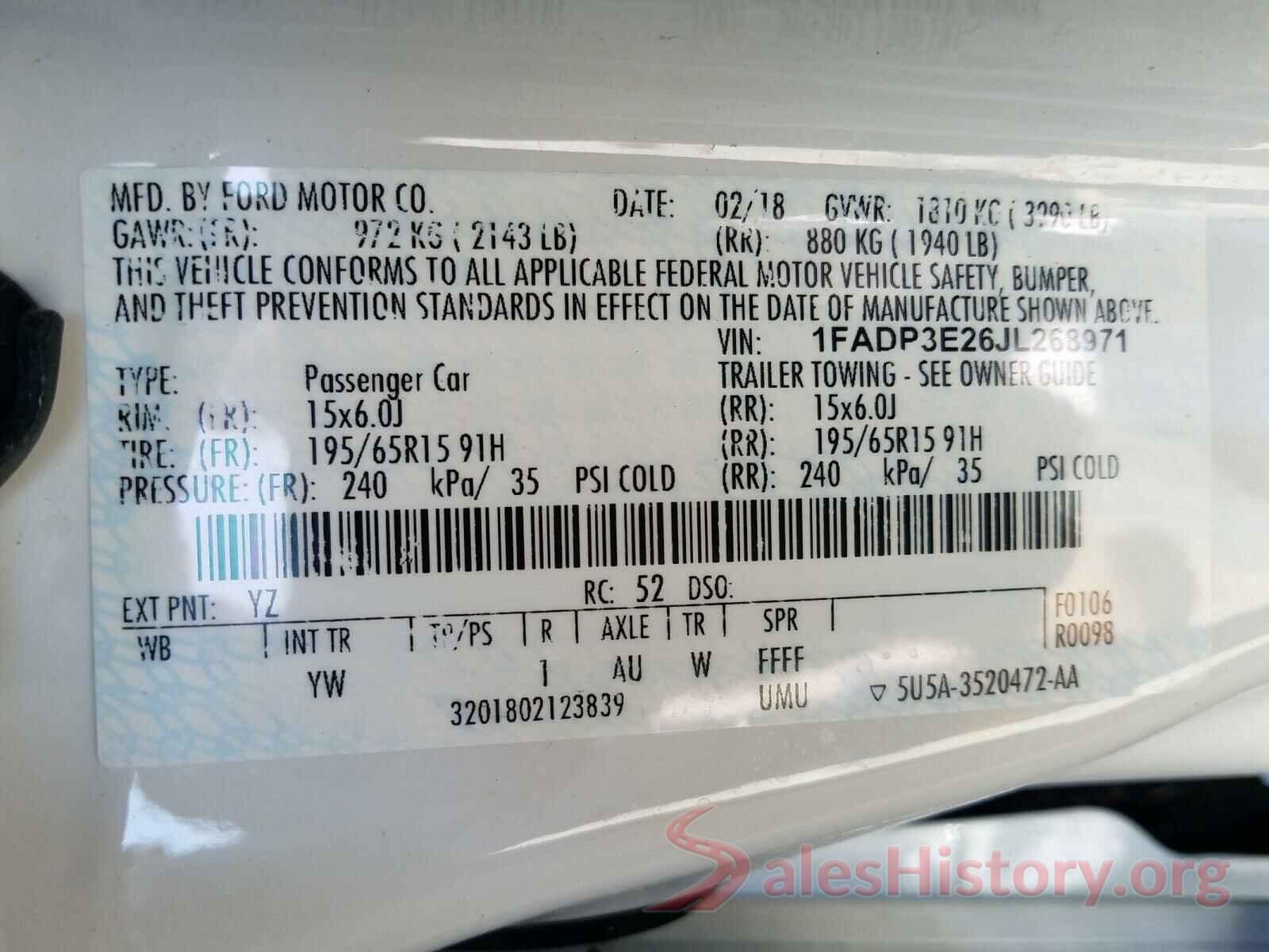 1FADP3E26JL268971 2018 FORD FOCUS