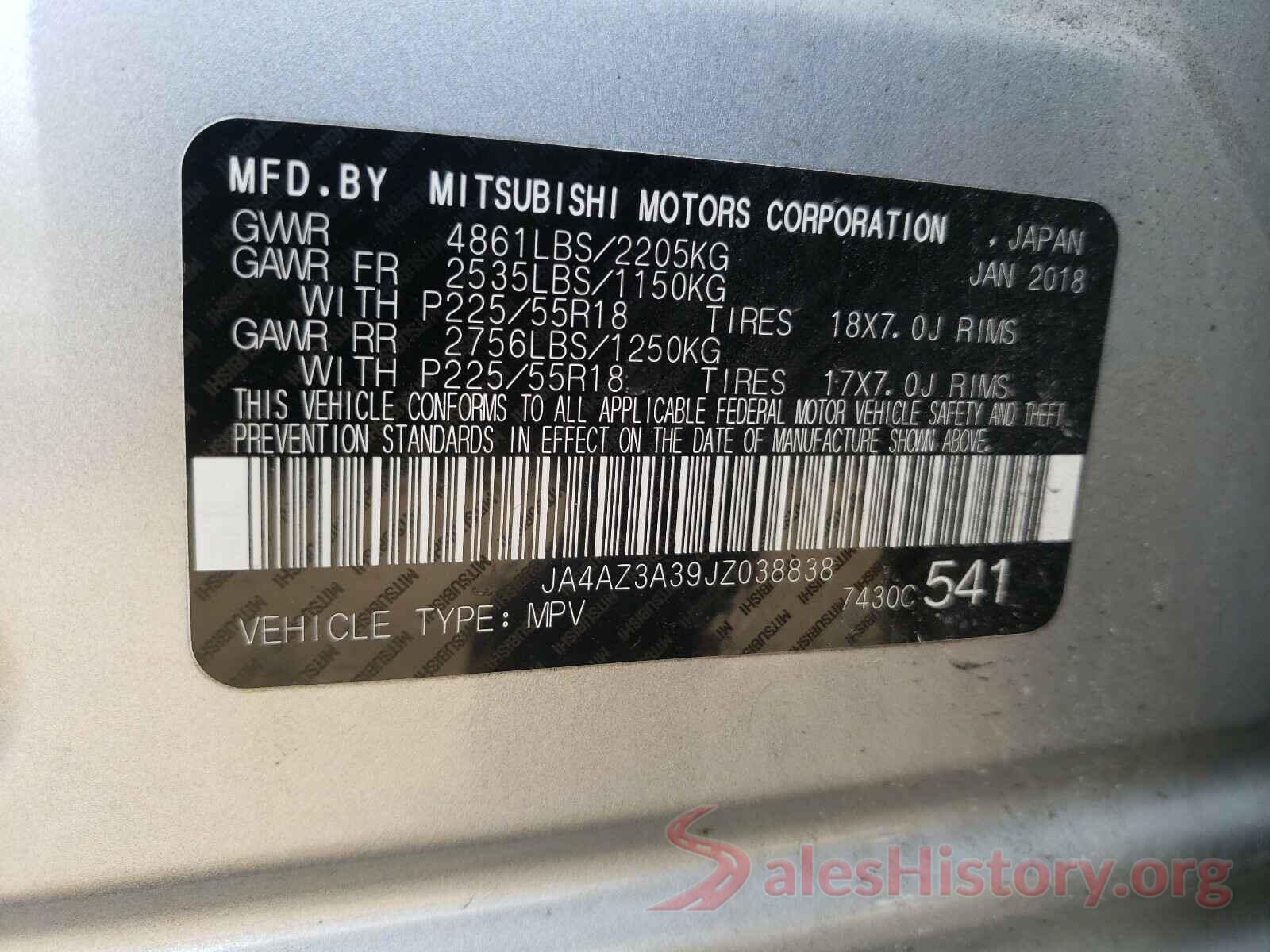 JA4AZ3A39JZ038838 2018 MITSUBISHI OUTLANDER