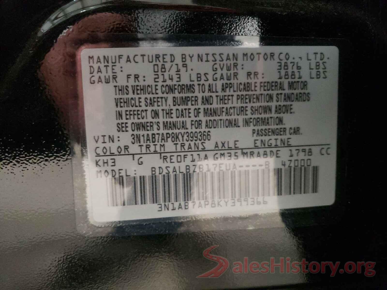 3N1AB7AP8KY399366 2019 NISSAN SENTRA