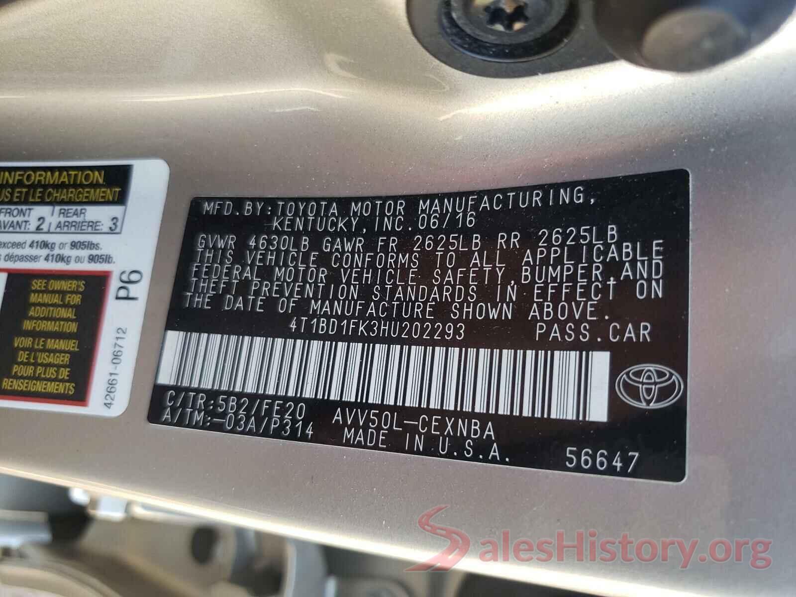 4T1BD1FK3HU202293 2017 TOYOTA CAMRY