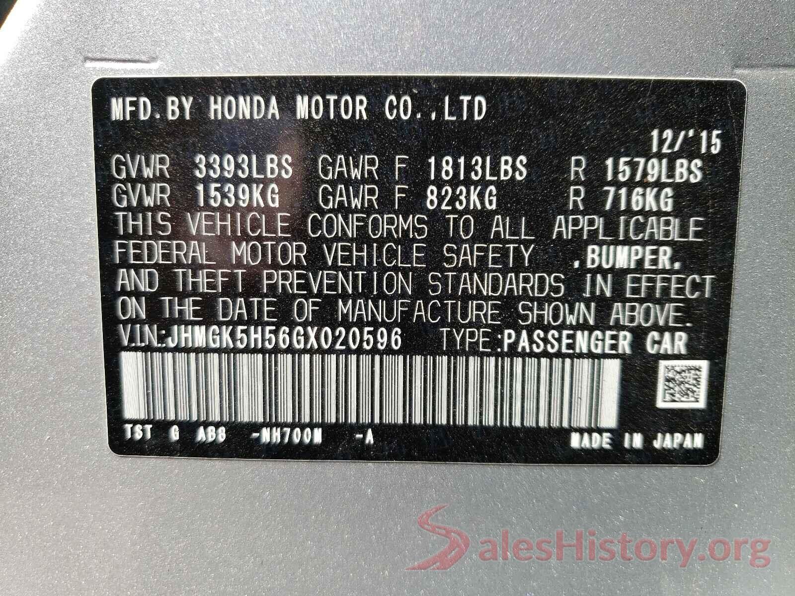 JHMGK5H56GX020596 2016 HONDA FIT