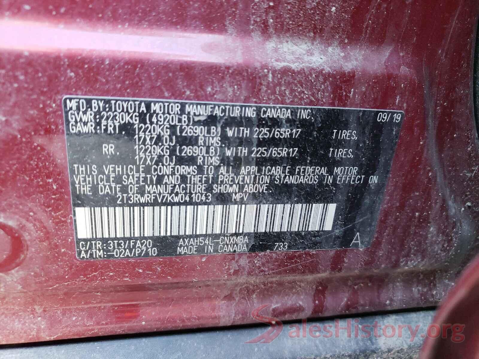 2T3RWRFV7KW041043 2019 TOYOTA RAV4