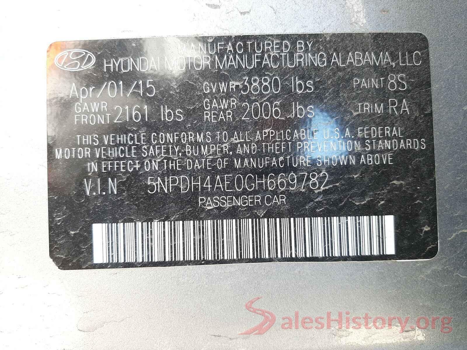 5NPDH4AE0GH669782 2016 HYUNDAI ELANTRA