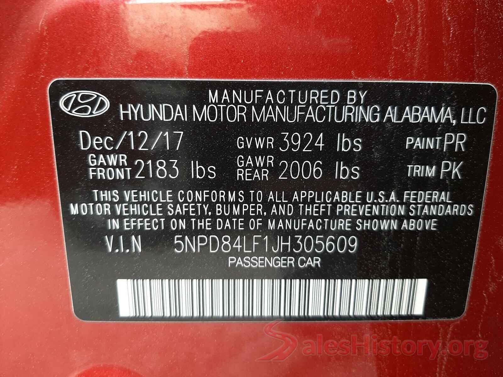 5NPD84LF1JH305609 2018 HYUNDAI ELANTRA