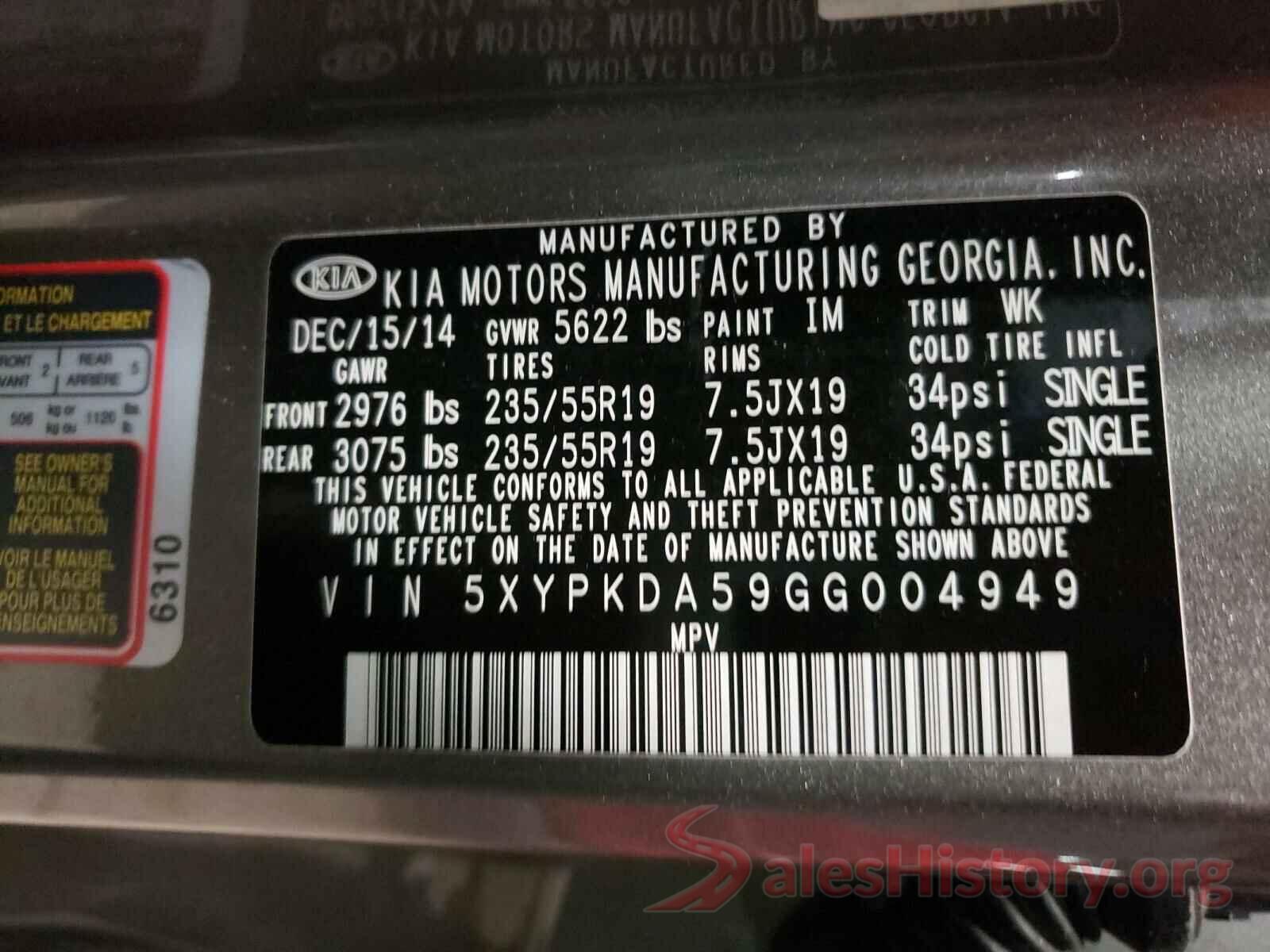 5XYPKDA59GG004949 2016 KIA SORENTO