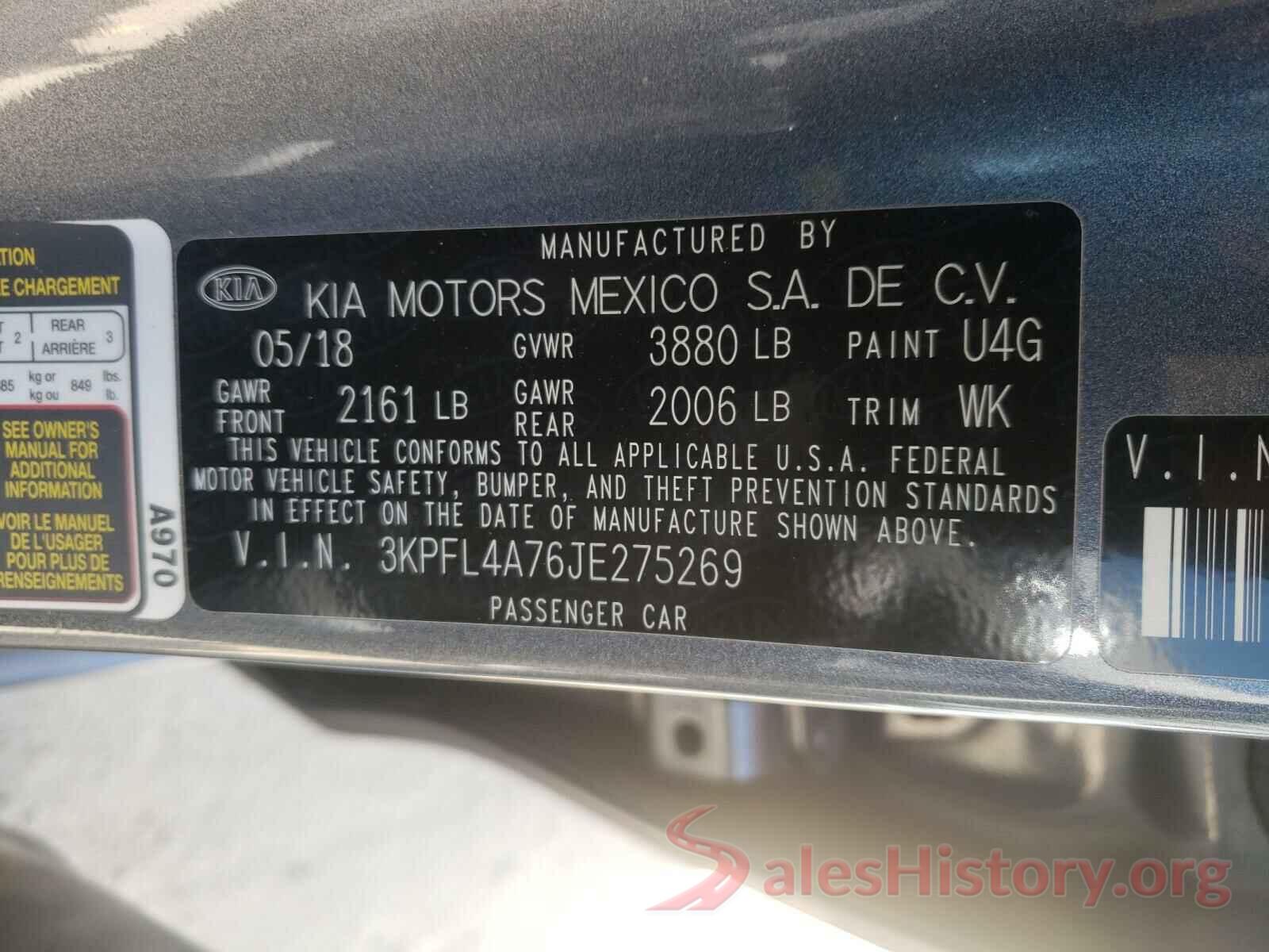 3KPFL4A76JE275269 2018 KIA FORTE