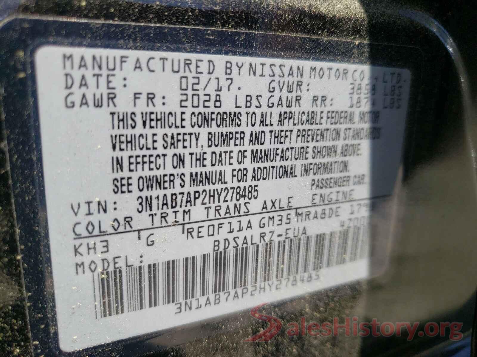 3N1AB7AP2HY278485 2017 NISSAN SENTRA