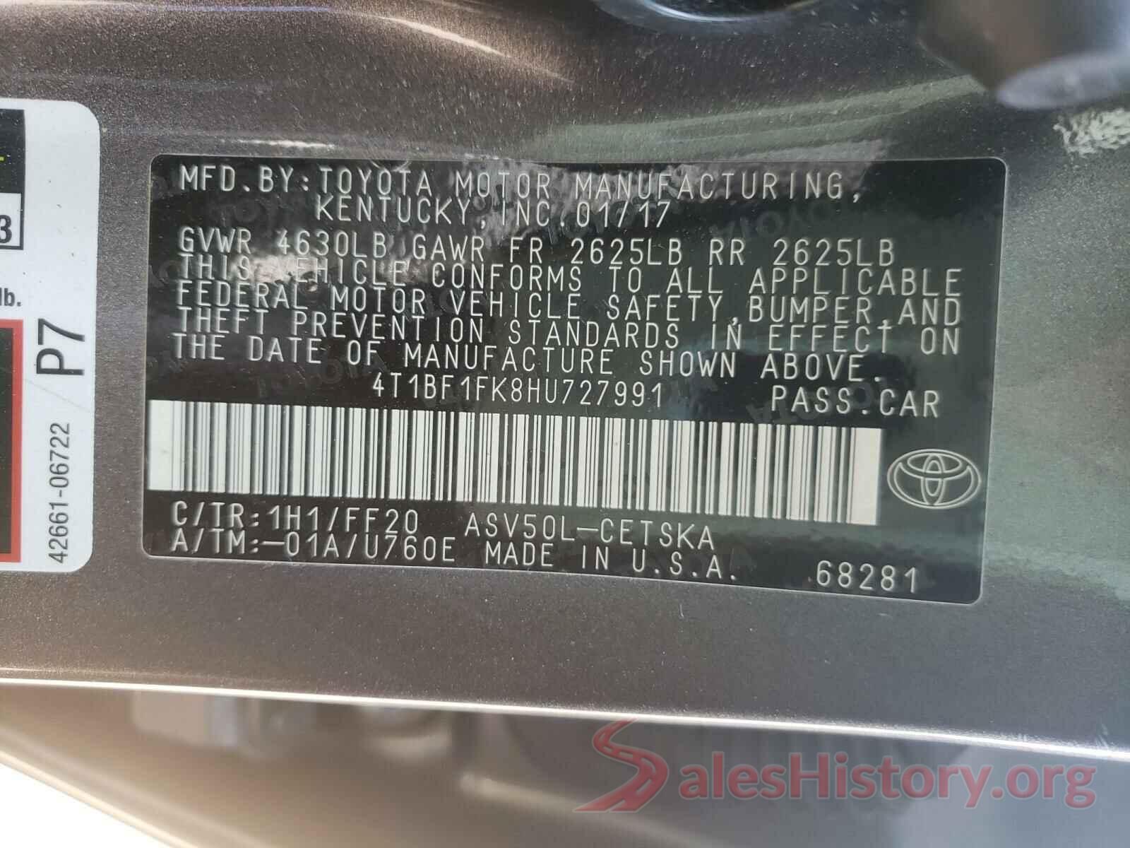 4T1BF1FK8HU727991 2017 TOYOTA CAMRY