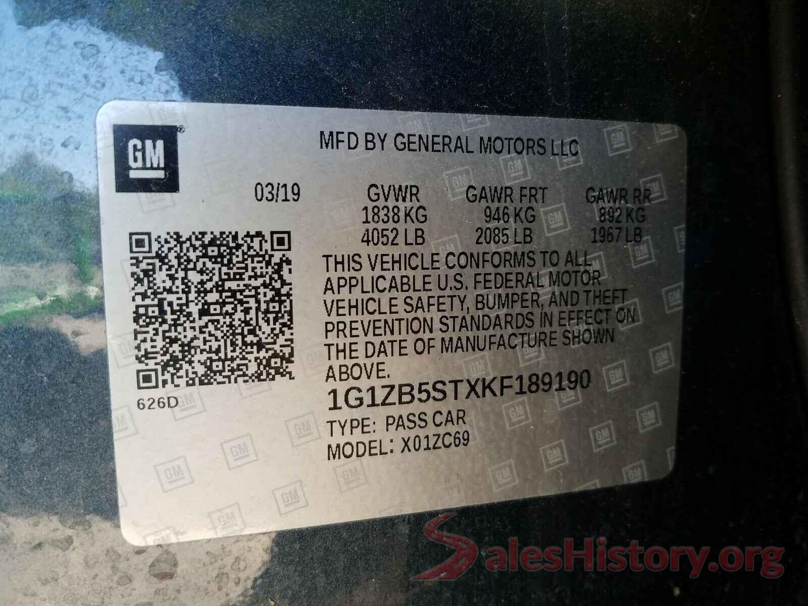 1G1ZB5STXKF189190 2019 CHEVROLET MALIBU