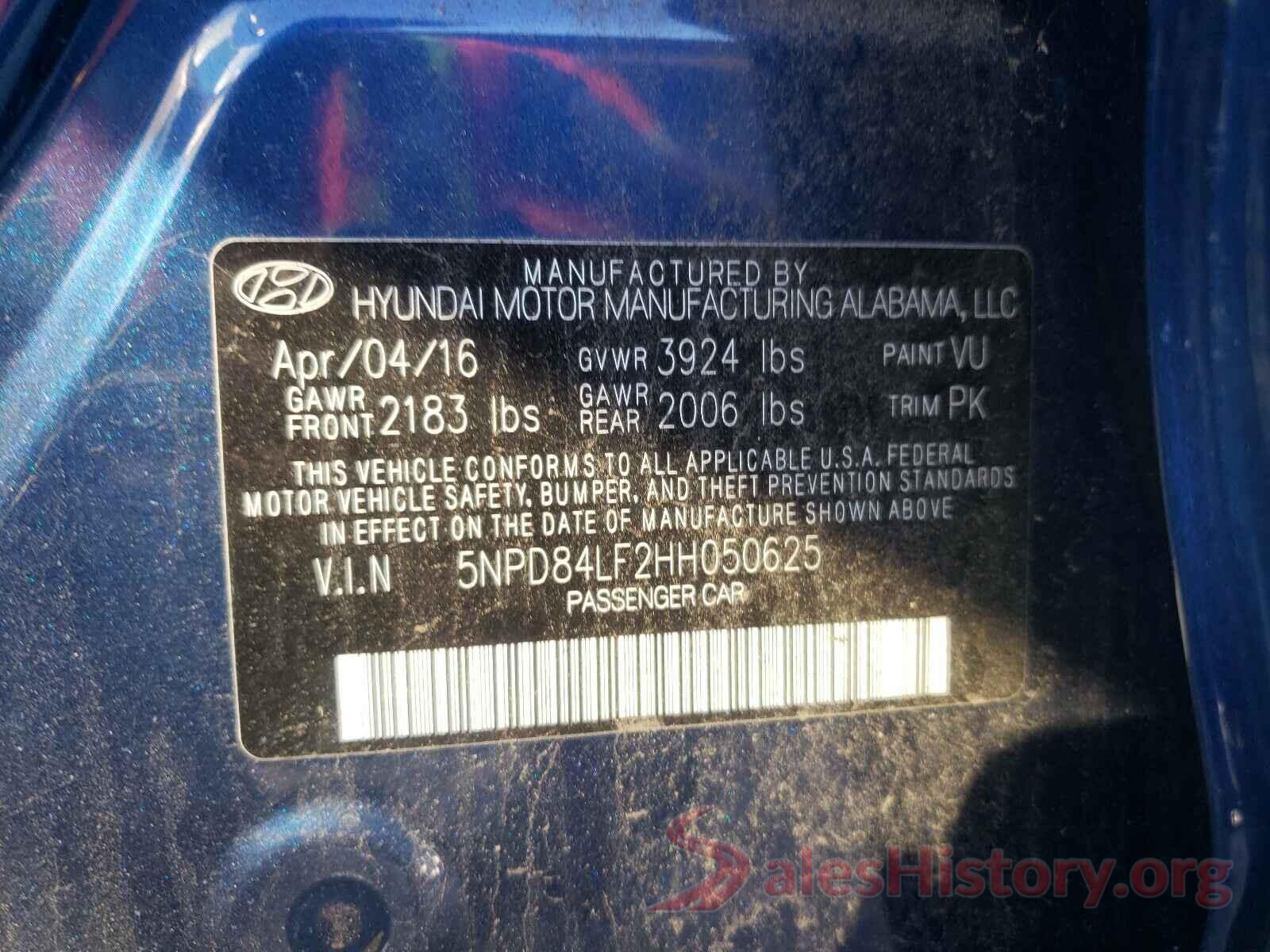 5NPD84LF2HH050625 2017 HYUNDAI ELANTRA