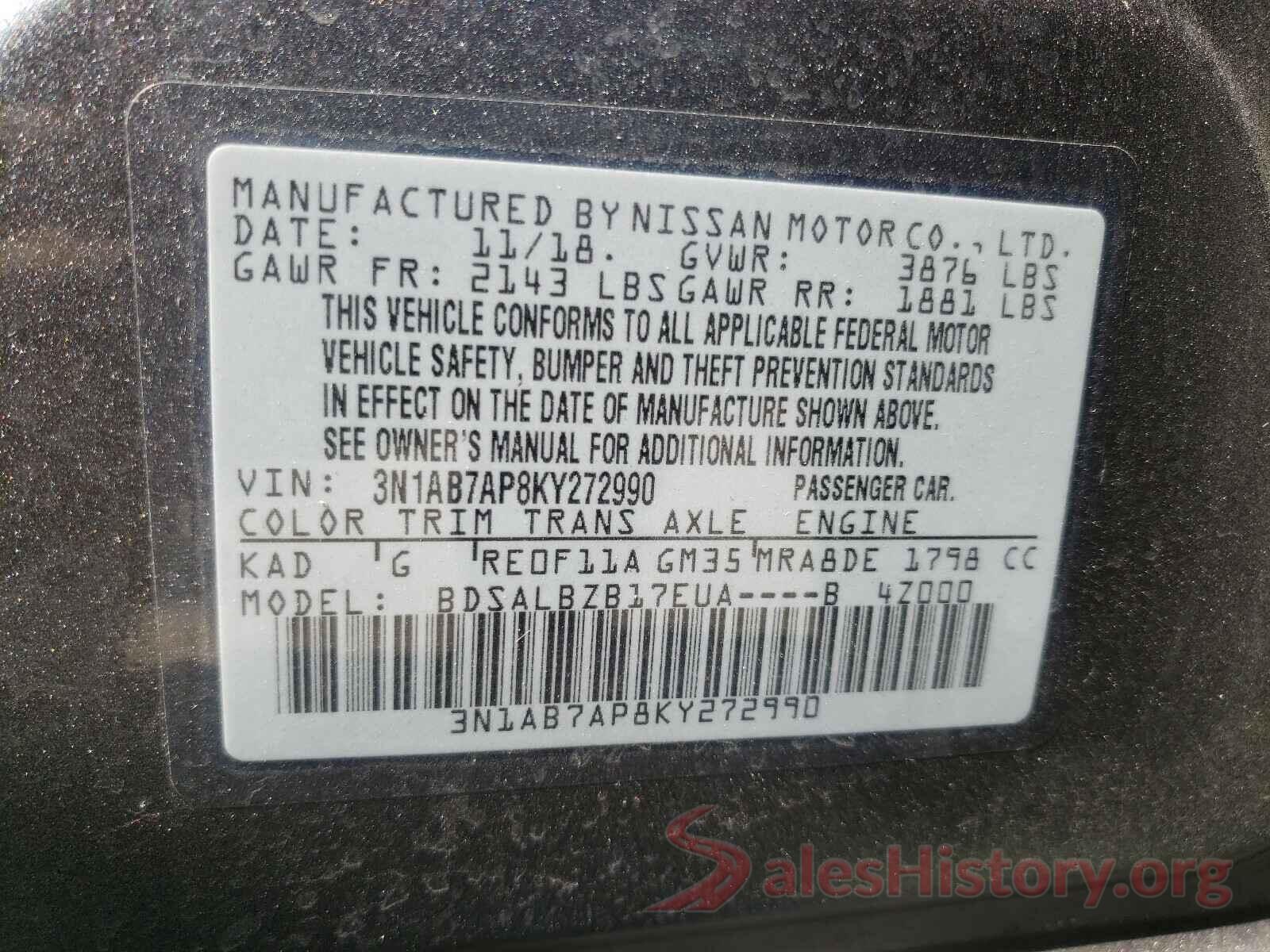 3N1AB7AP8KY272990 2019 NISSAN SENTRA