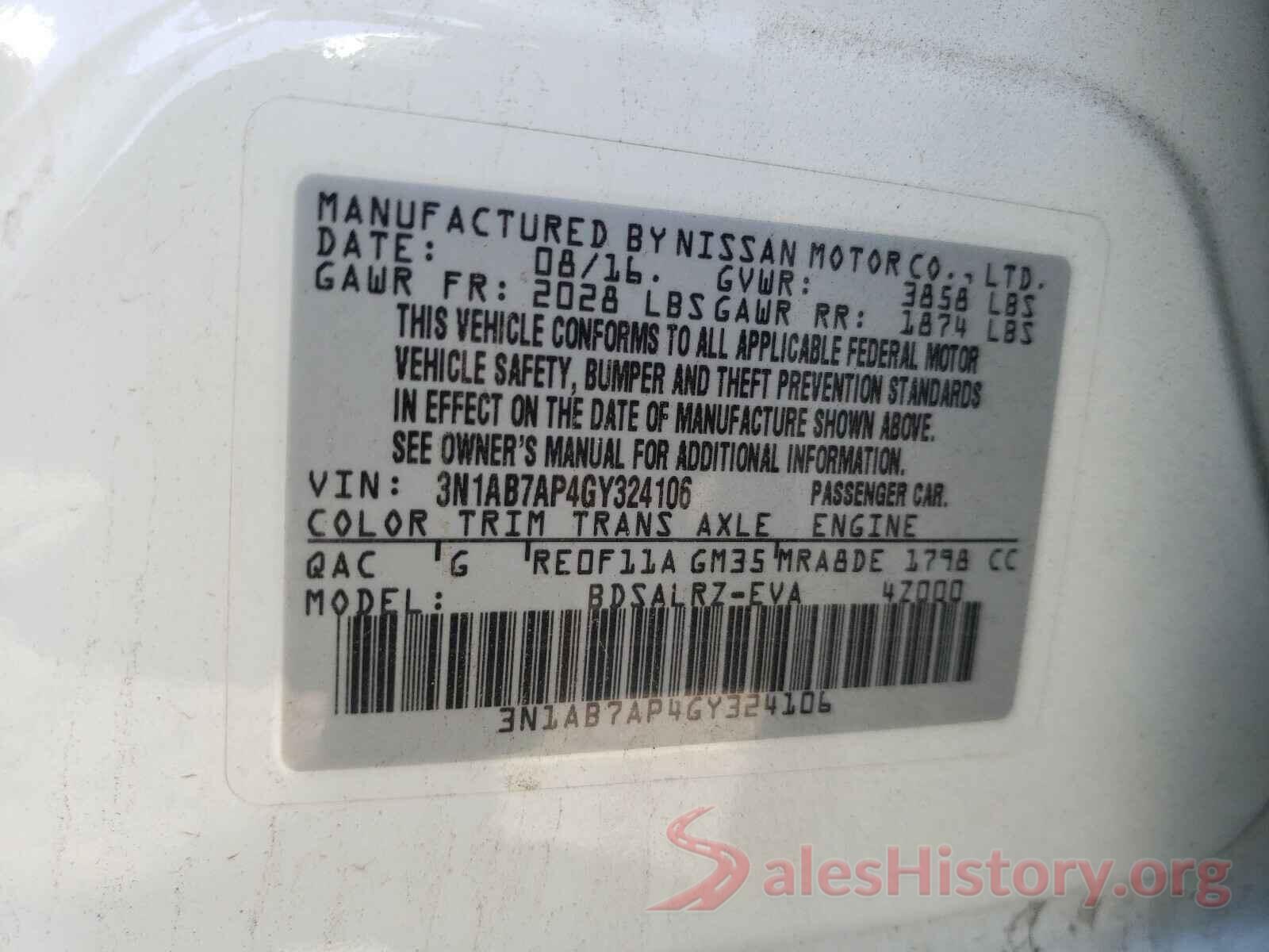 3N1AB7AP4GY324106 2016 NISSAN SENTRA