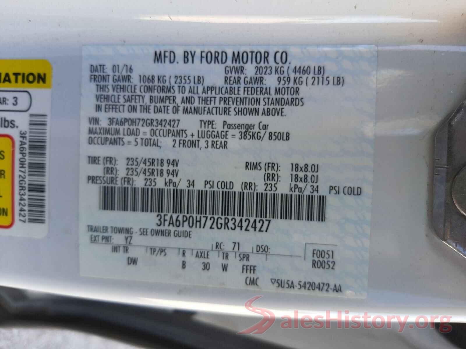 3FA6P0H72GR342427 2016 FORD FUSION