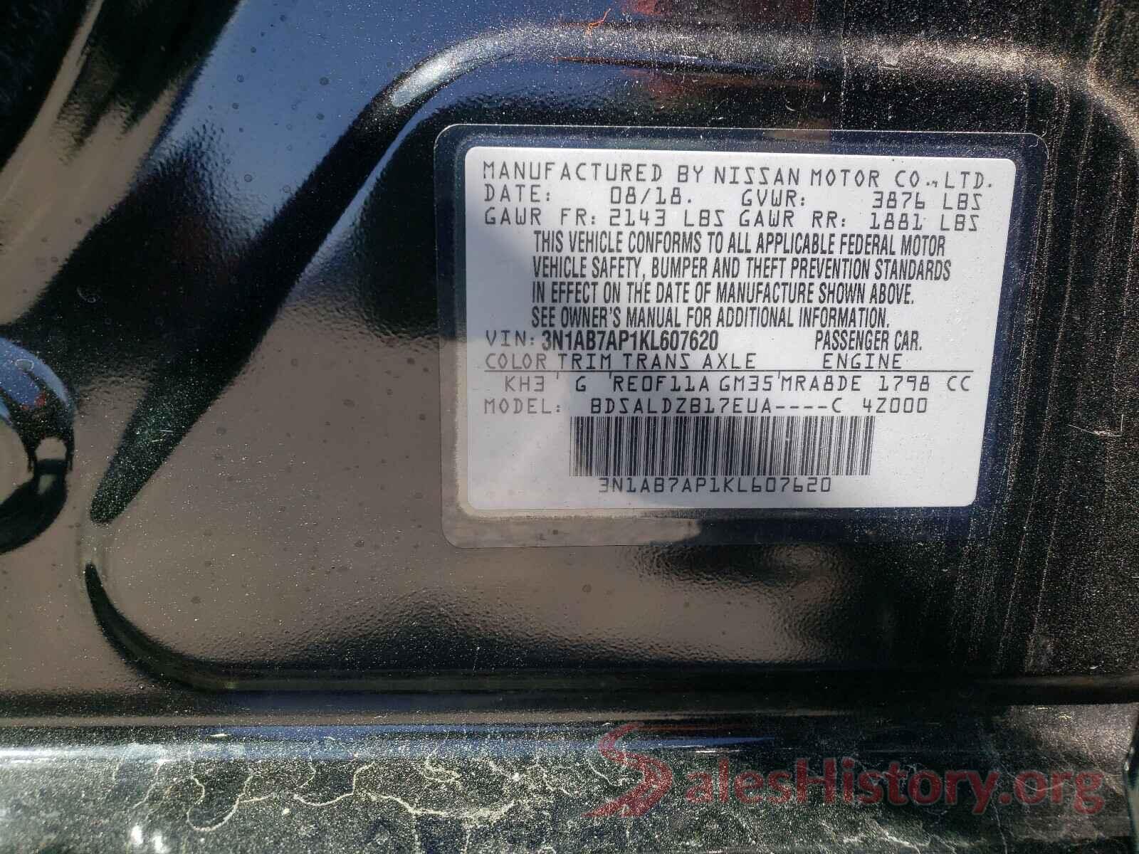 3N1AB7AP1KL607620 2019 NISSAN SENTRA