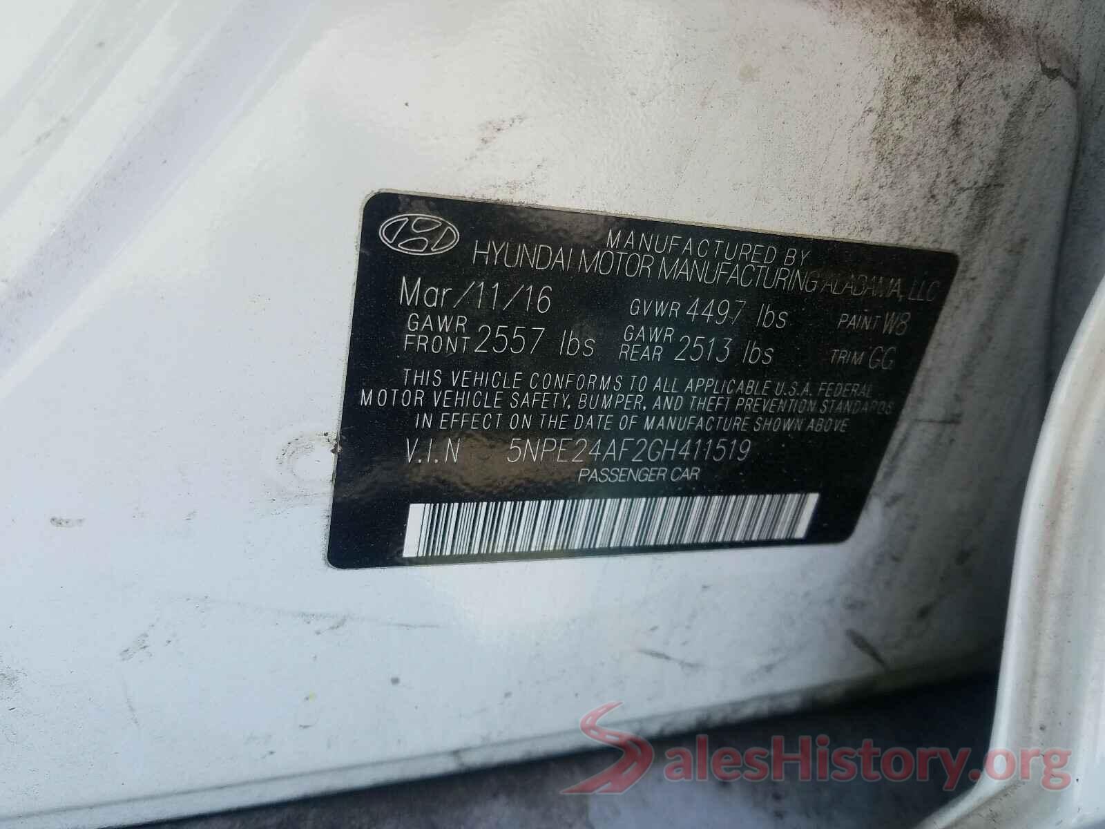 5NPE24AF2GH411519 2016 HYUNDAI SONATA