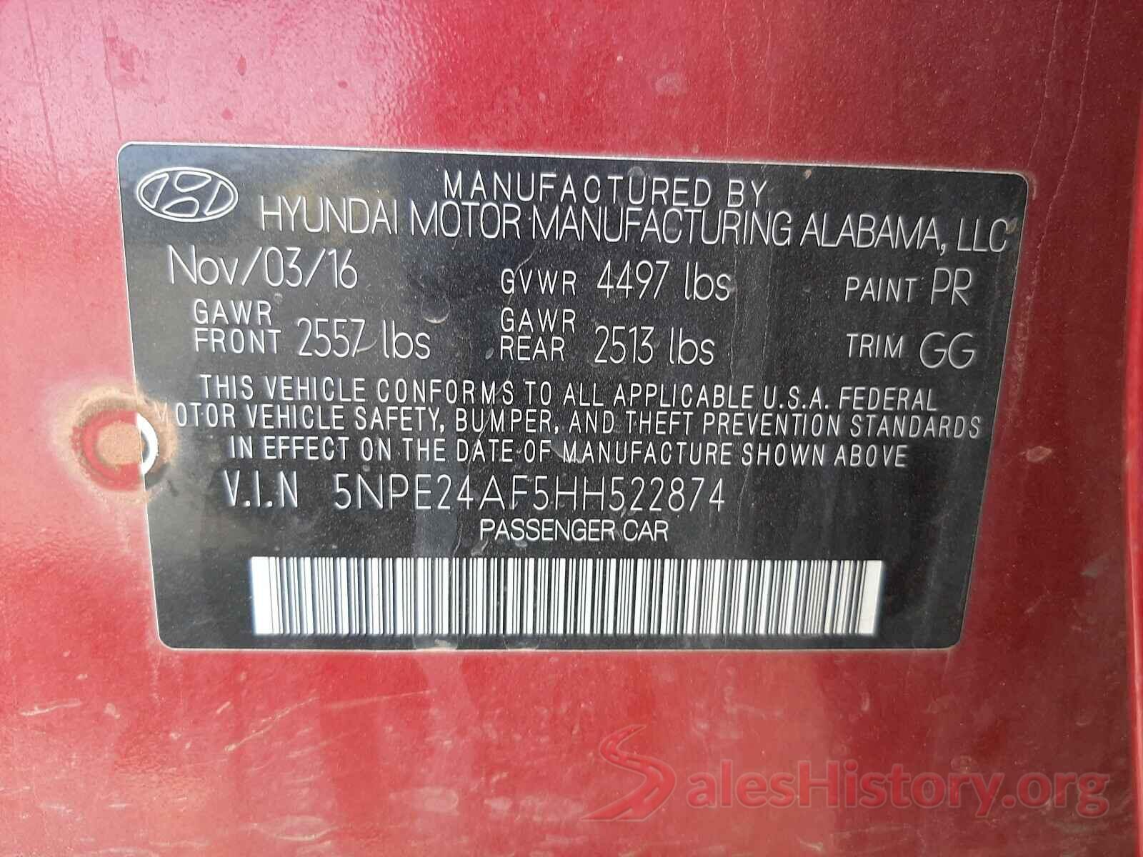 5NPE24AF5HH522874 2017 HYUNDAI SONATA