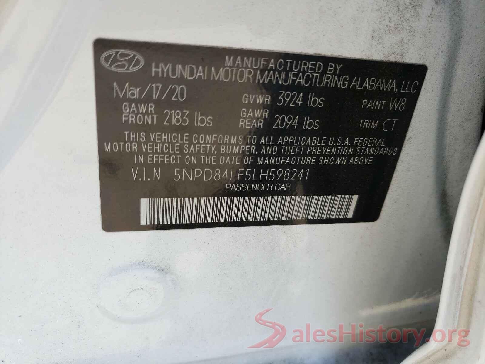 5NPD84LF5LH598241 2020 HYUNDAI ELANTRA