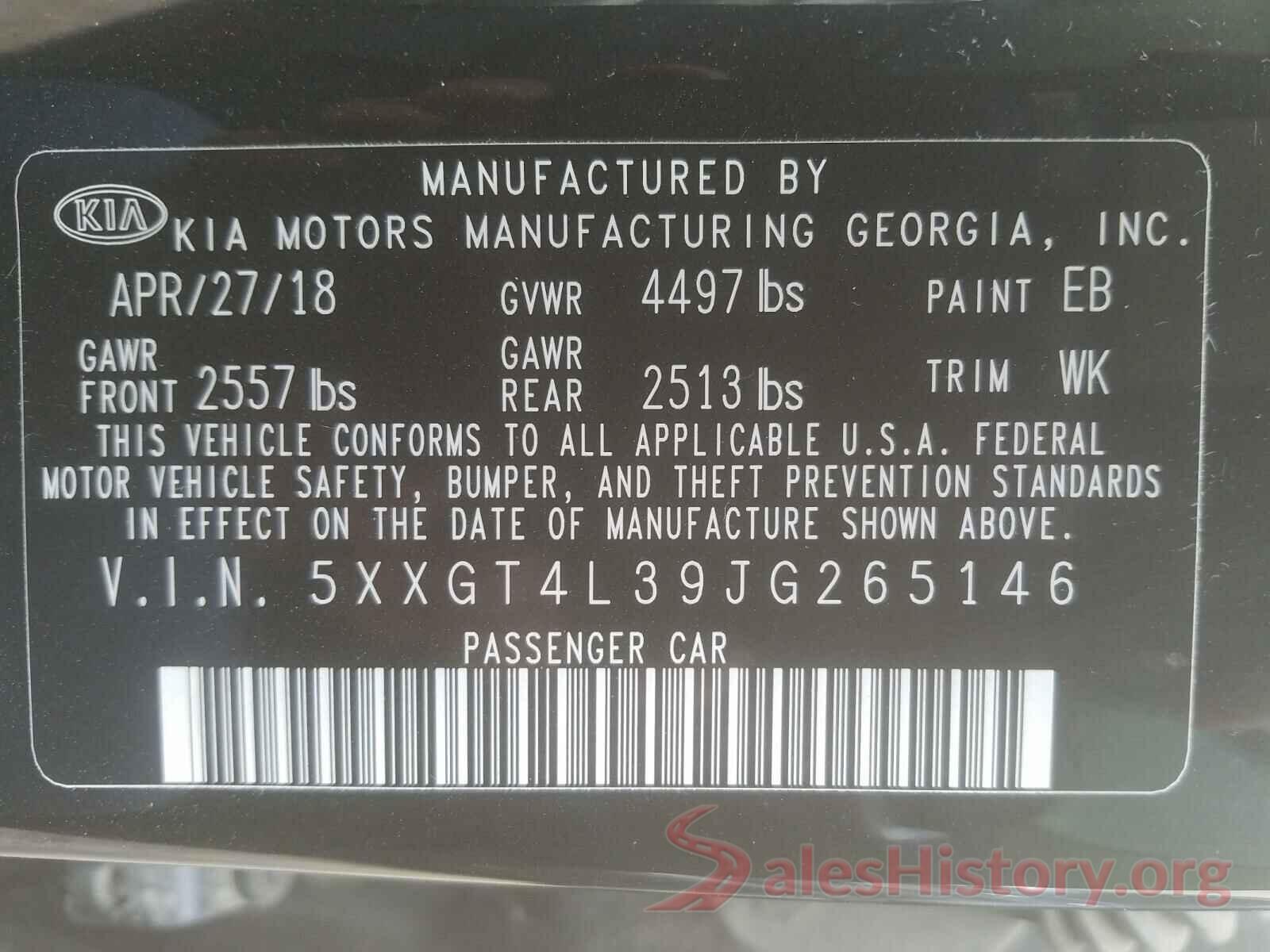 5XXGT4L39JG265146 2018 KIA OPTIMA