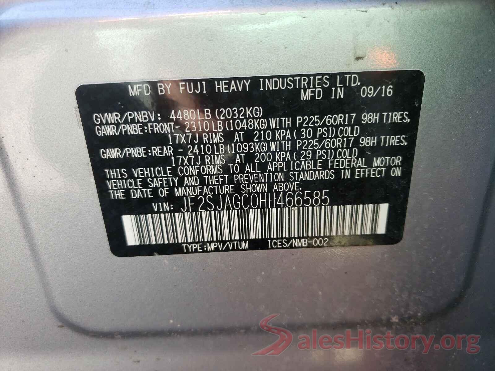 JF2SJAGC0HH466585 2017 SUBARU FORESTER