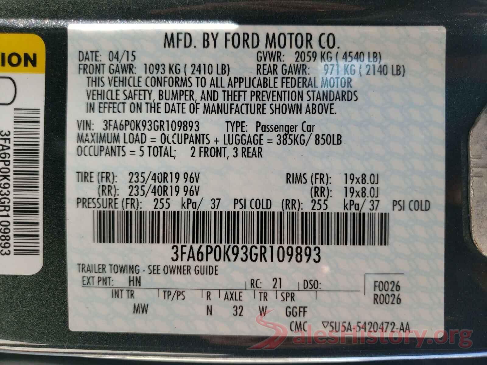 3FA6P0K93GR109893 2016 FORD FUSION