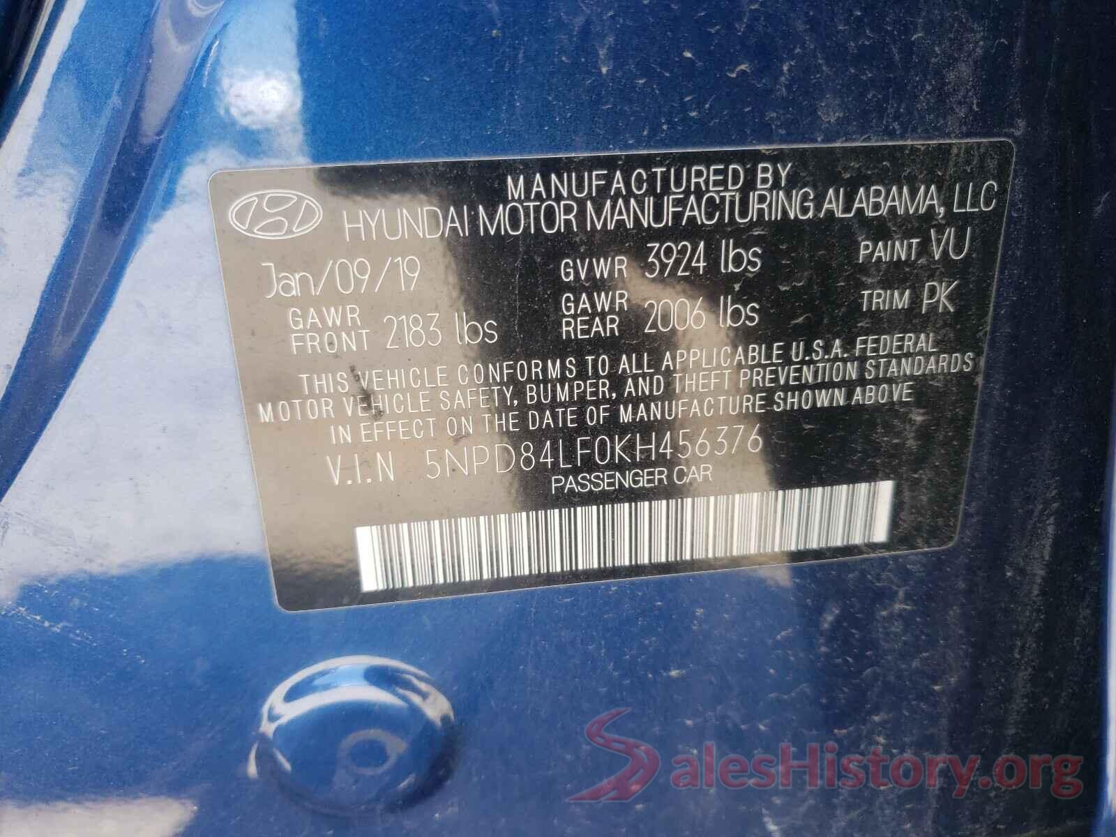 5NPD84LF0KH456376 2019 HYUNDAI ELANTRA