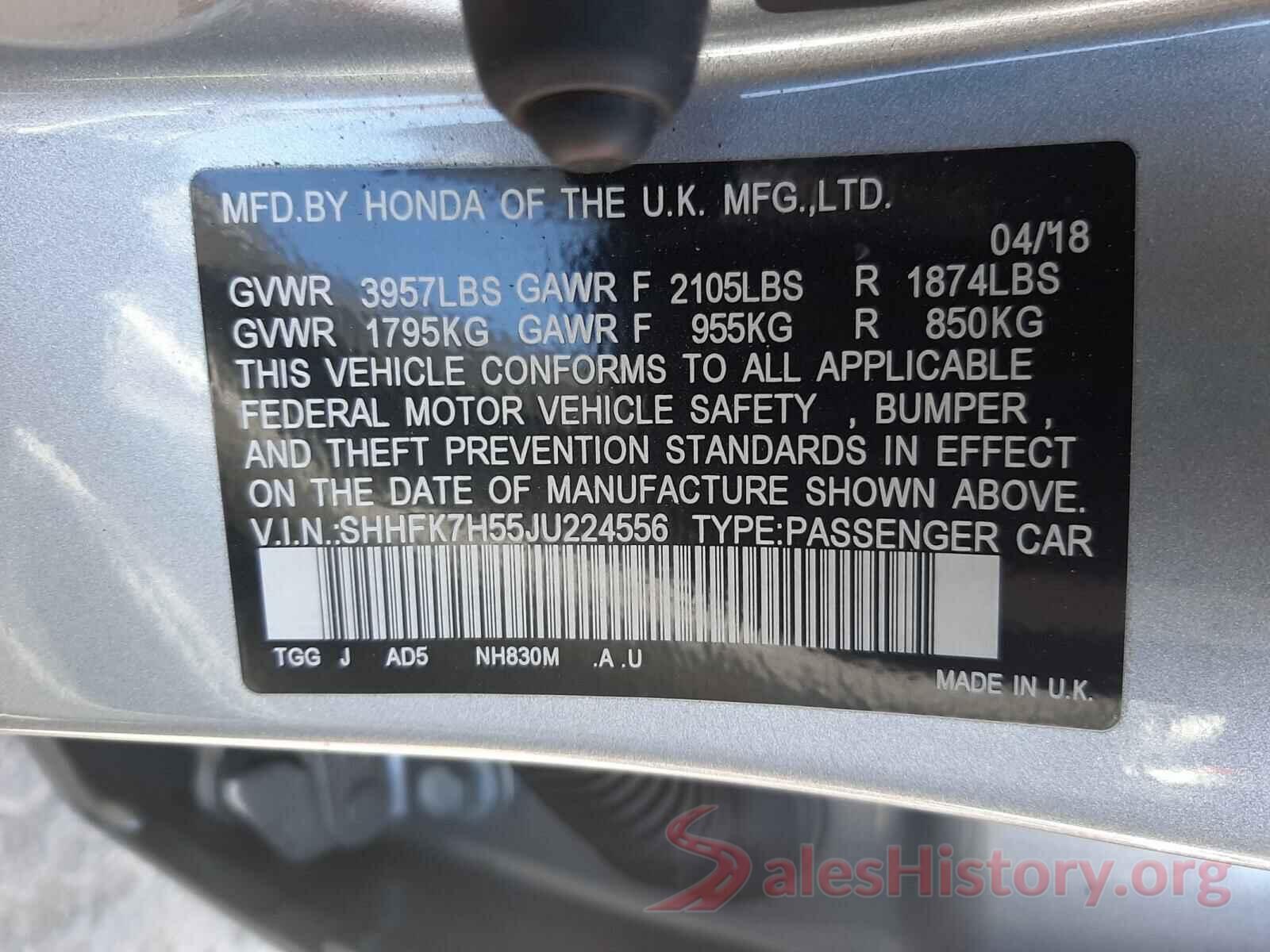 SHHFK7H55JU224556 2018 HONDA CIVIC