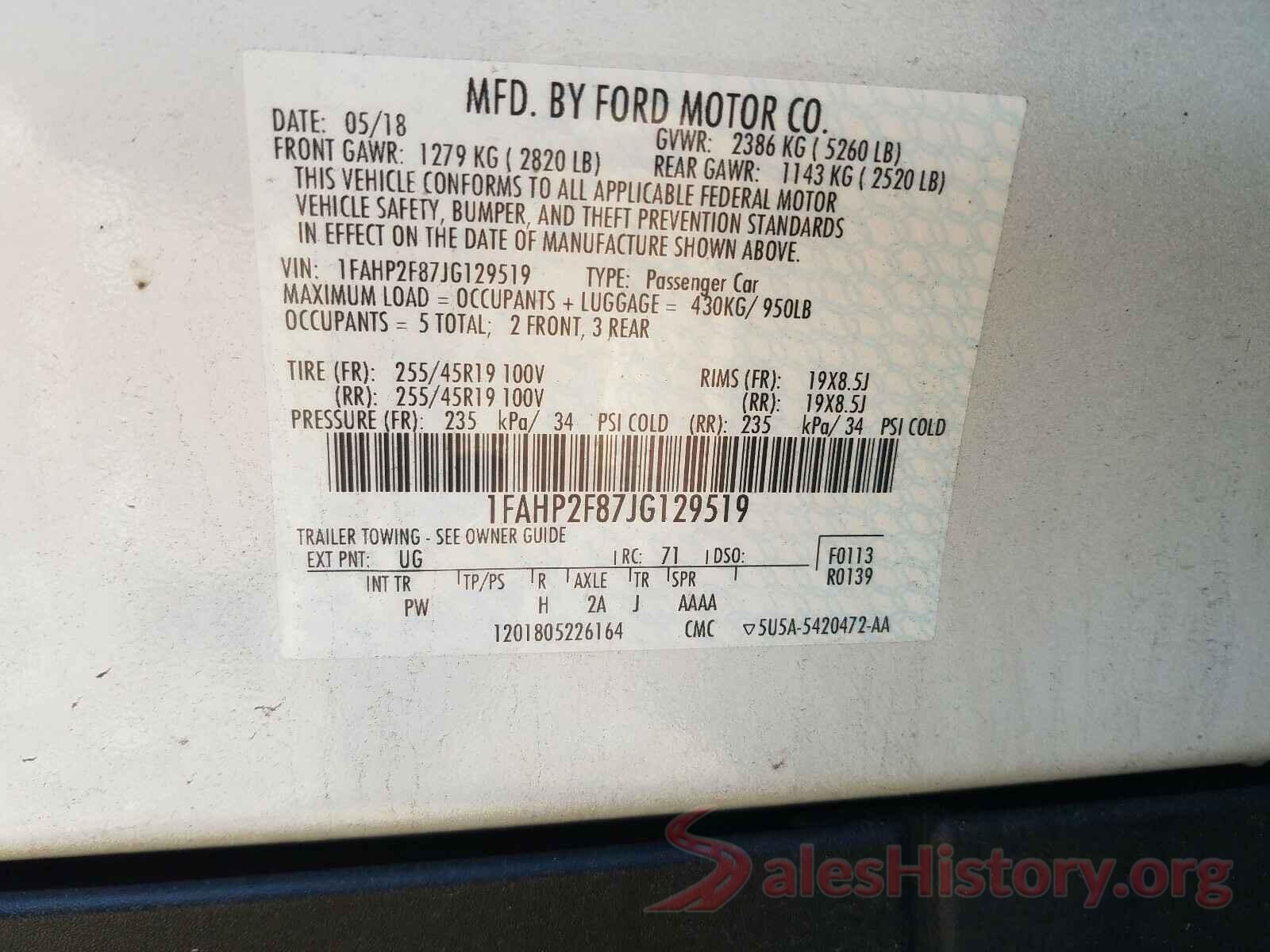 1FAHP2F87JG129519 2018 FORD TAURUS