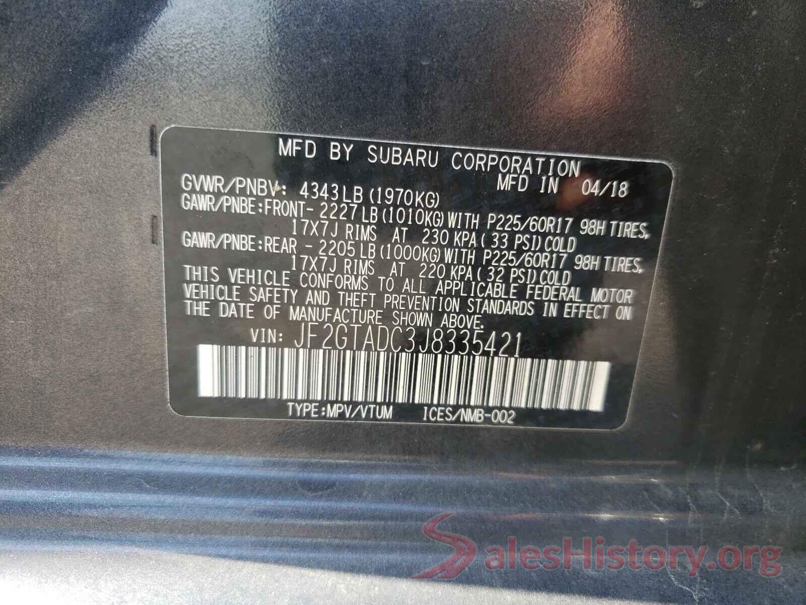 JF2GTADC3J8335421 2018 SUBARU CROSSTREK