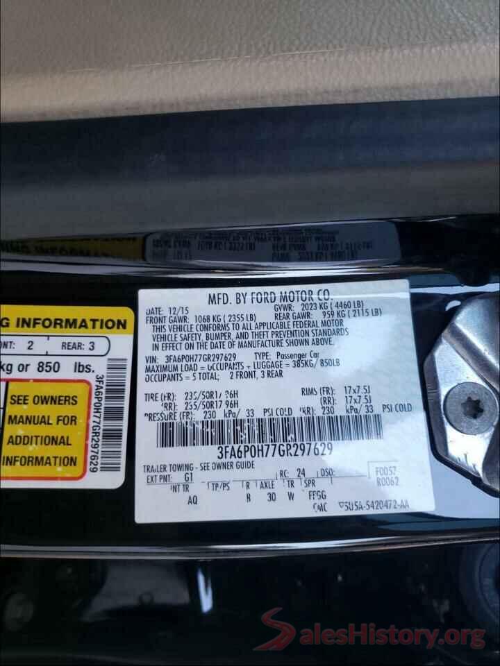 3FA6P0H77GR297629 2016 FORD FUSION