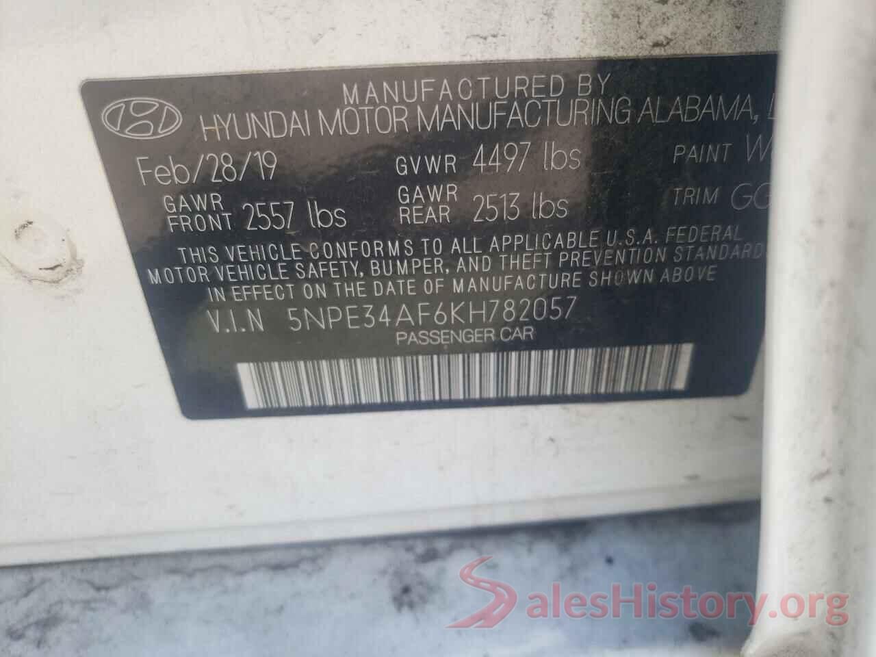 5NPE34AF6KH782057 2019 HYUNDAI SONATA