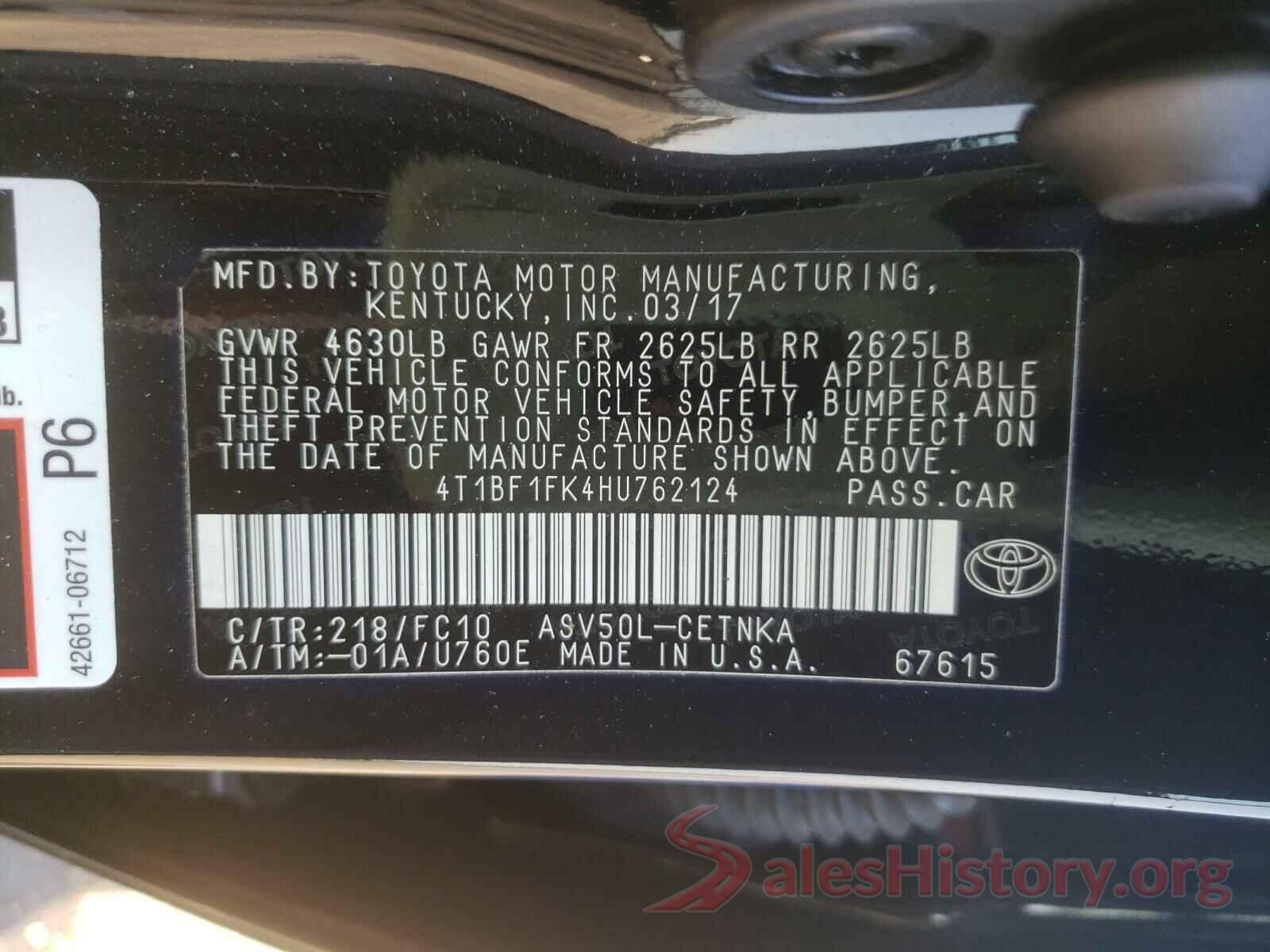 4T1BF1FK4HU762124 2017 TOYOTA CAMRY