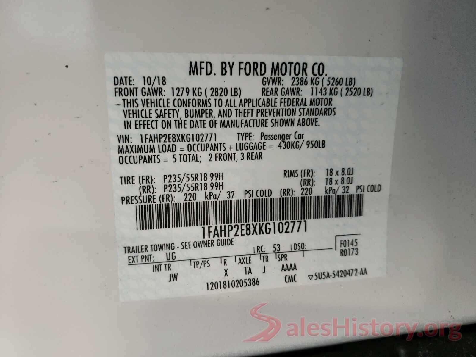 1FAHP2E8XKG102771 2019 FORD TAURUS