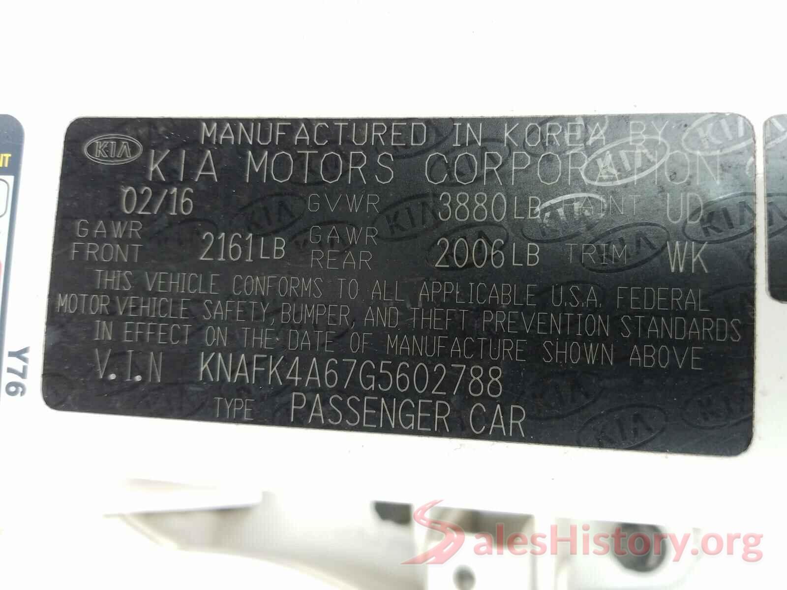 KNAFK4A67G5602788 2016 KIA FORTE