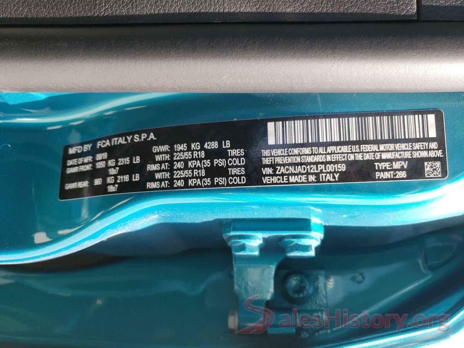 ZACNJAD12LPL00159 2020 JEEP RENEGADE