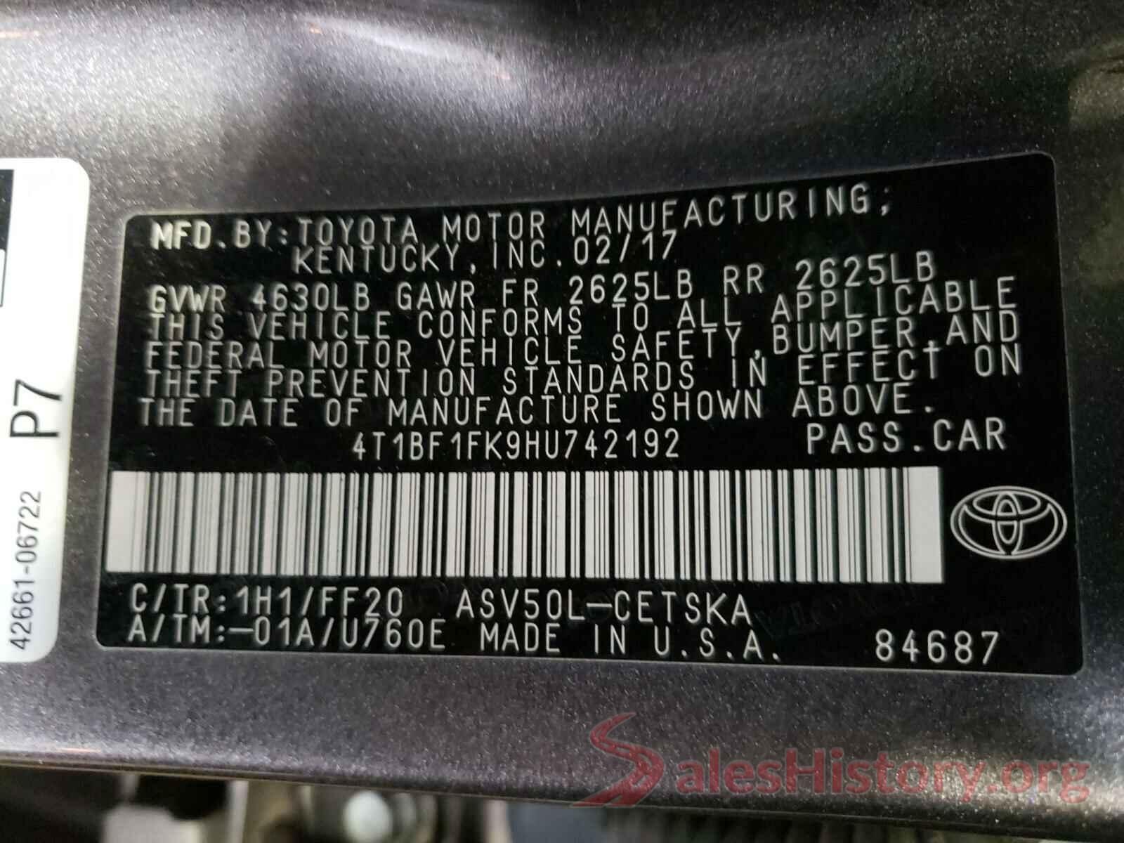 4T1BF1FK9HU742192 2017 TOYOTA CAMRY