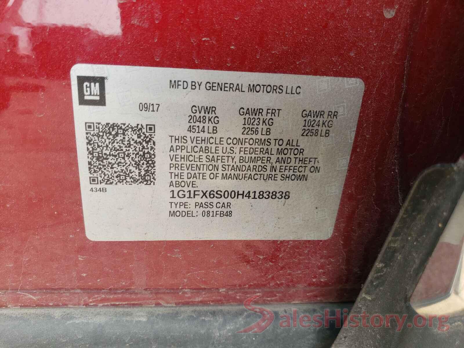 1G1FX6S00H4183838 2017 CHEVROLET BOLT