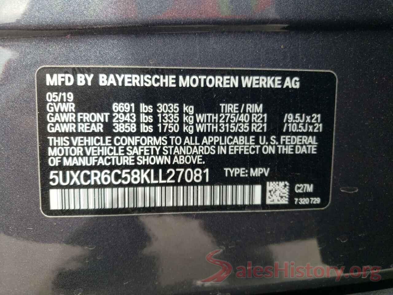 5UXCR6C58KLL27081 2019 BMW X5